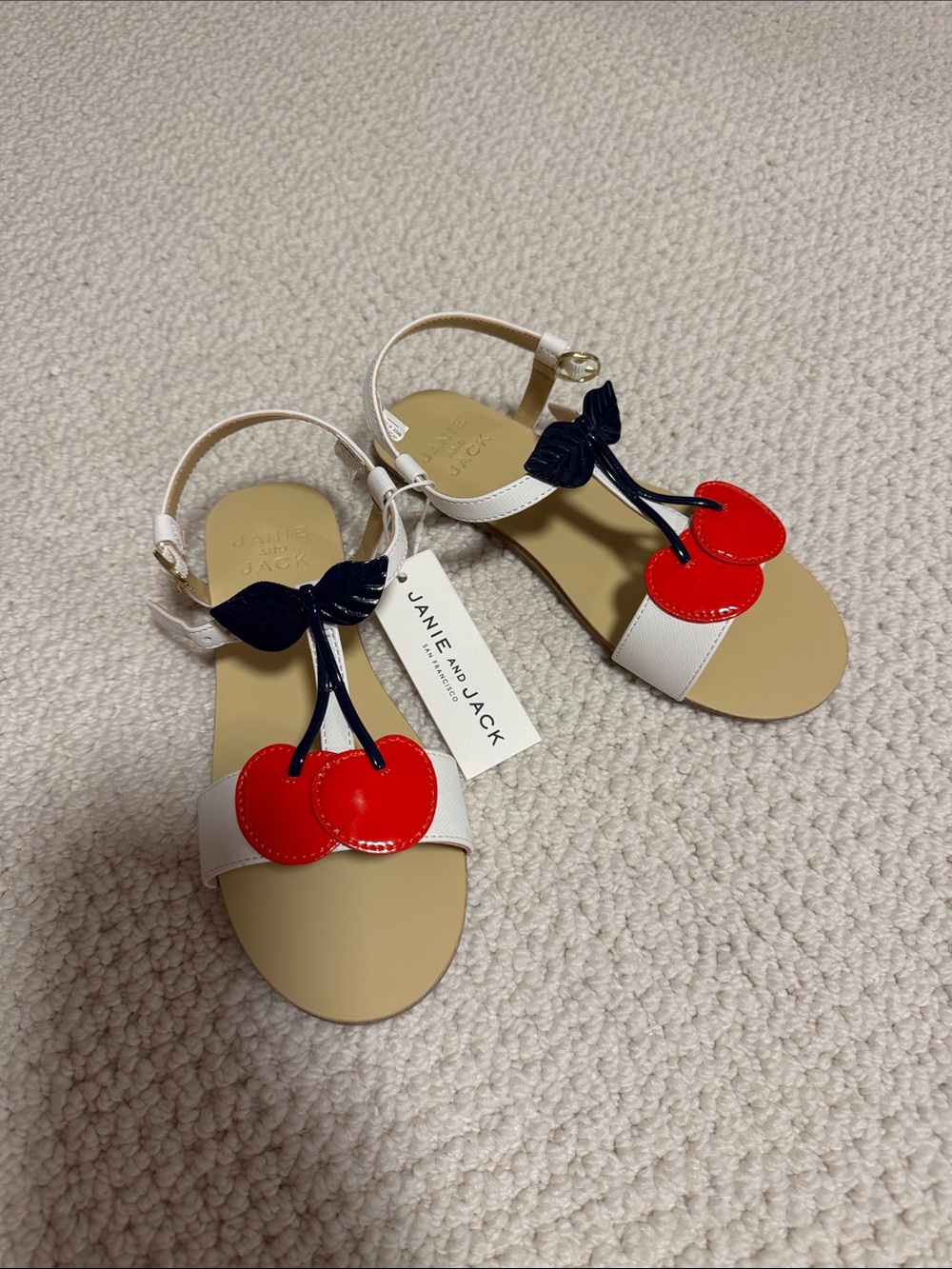 Janie and Jack White Sandals with Red Cherry Appliqué